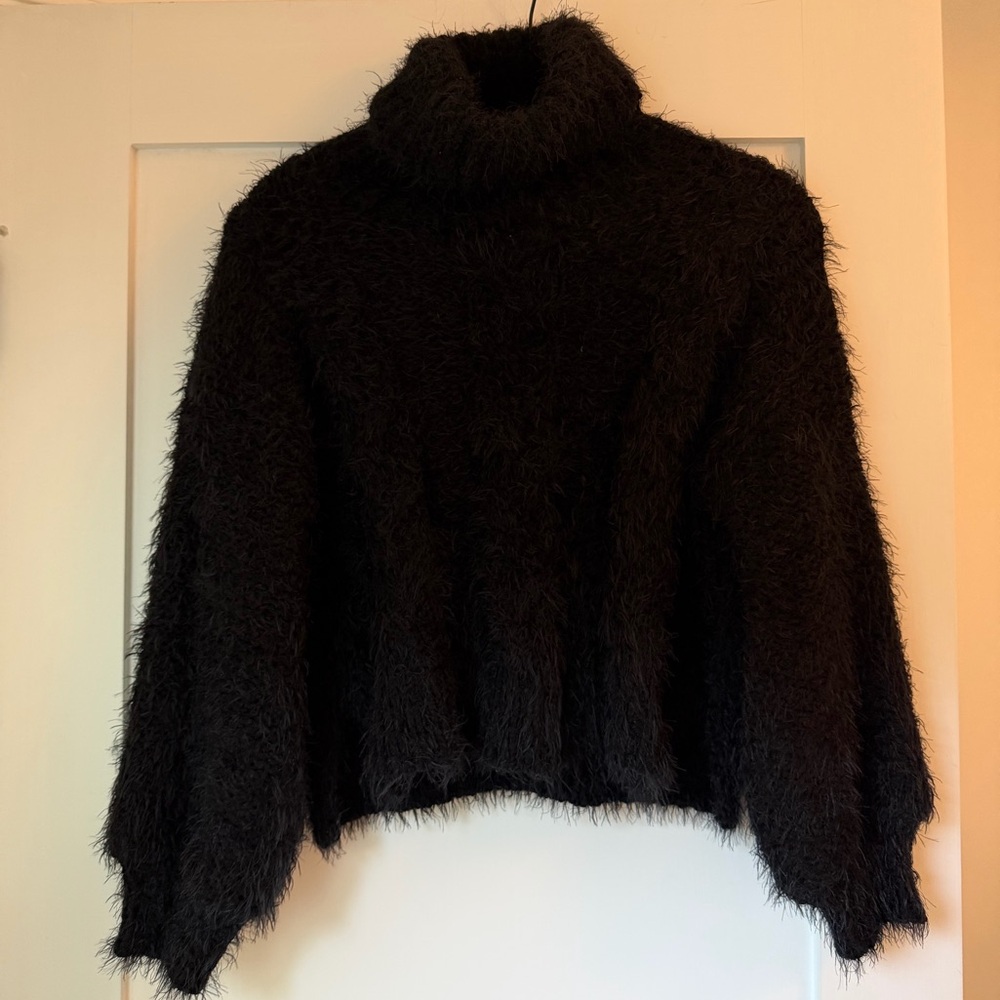 Sage the Label Cable Knit Cutout Turtleneck Sweater in Black - Size XS